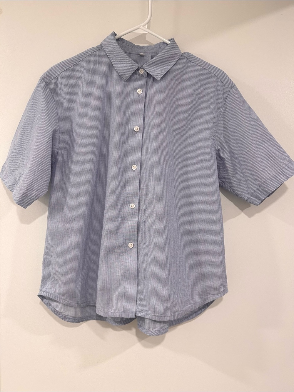 MUJI Blue Short-Sleeve Button-Up Shirt Oversized 100% Cotton